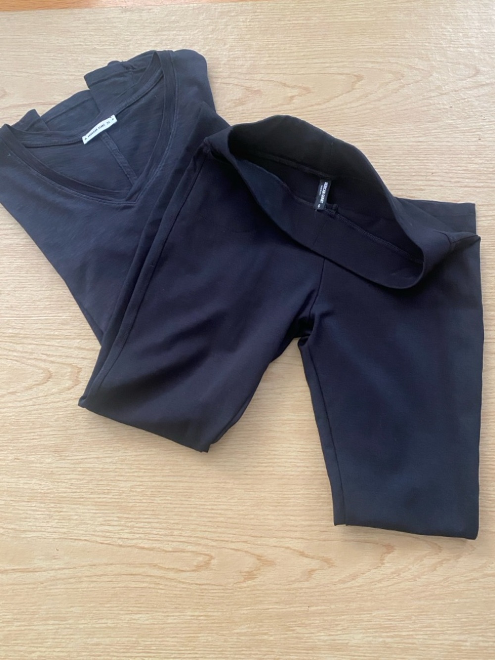 AMERICAN GIANT BUNDLE  Black Women's Ponte Leggings AND BLACK Slub V-neck tee
